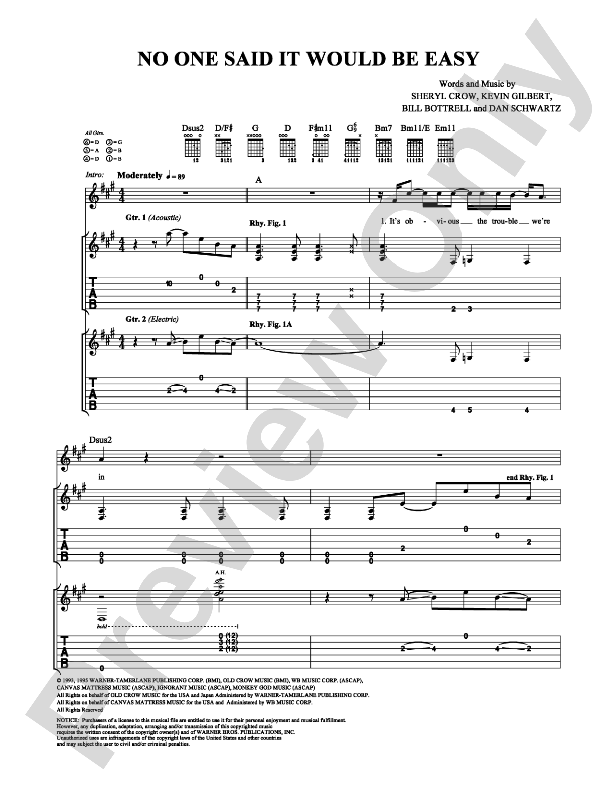 No One Said It Would Be Easy: Guitar TAB Digital Sheet Music