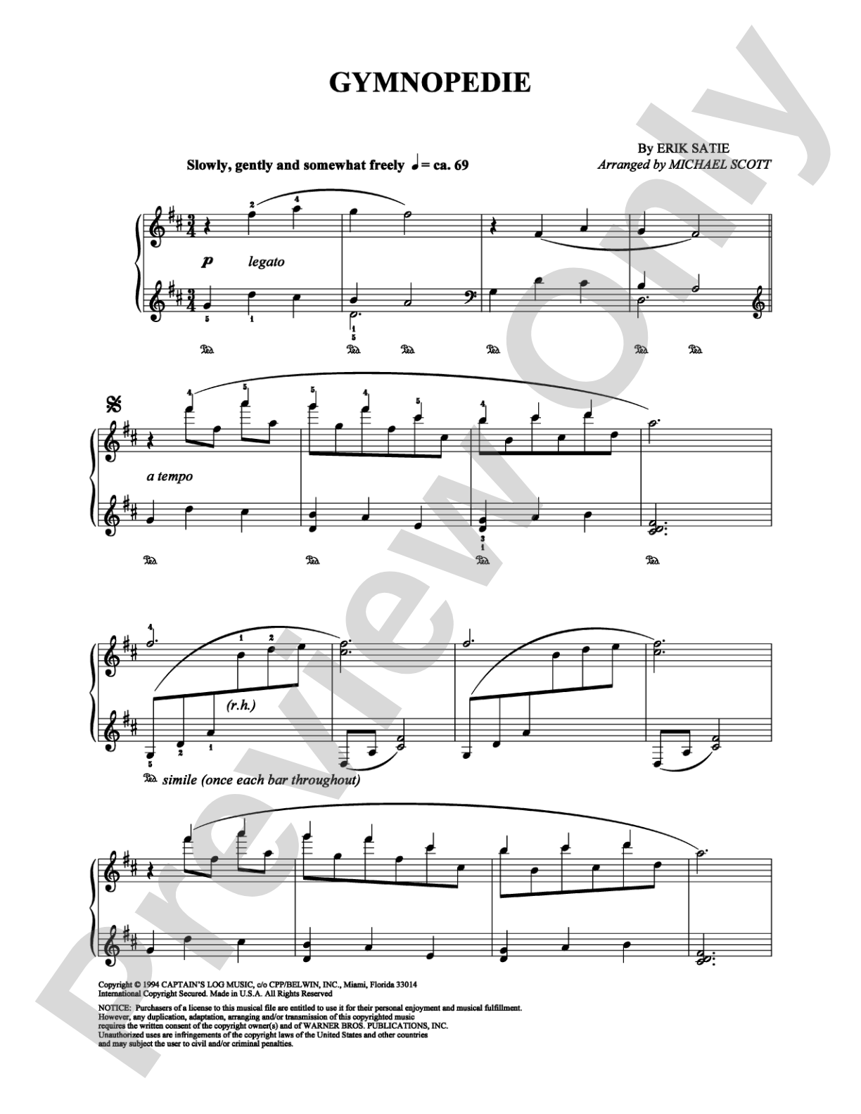 Gymnopedie: Piano Digital Sheet Music