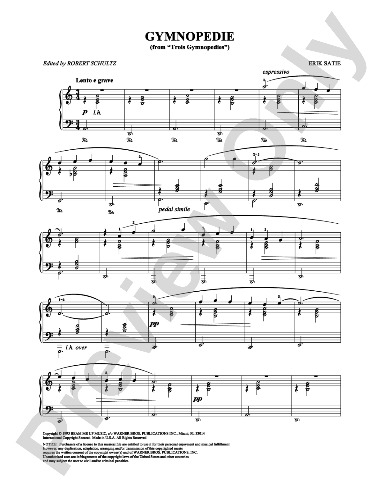 Gymnopedie: Piano Digital Sheet Music