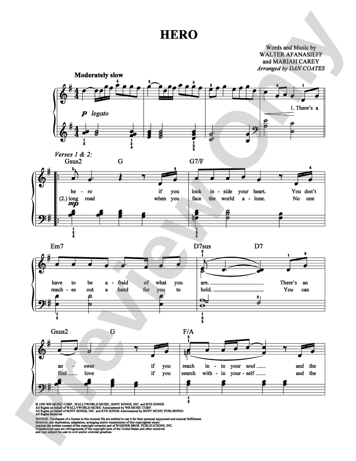 Hero: Easy Piano Digital Sheet Music