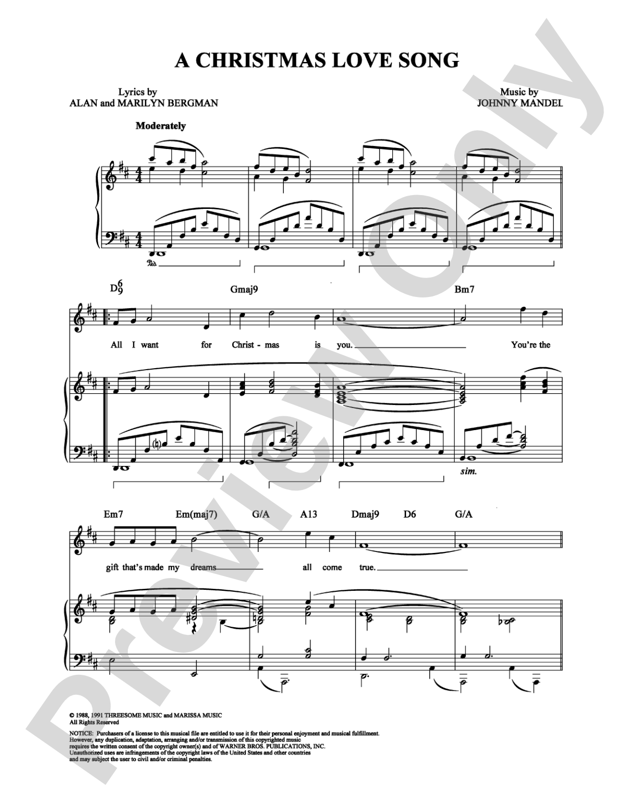 A Christmas Love Song: Piano/Vocal/Chords Digital Sheet Music