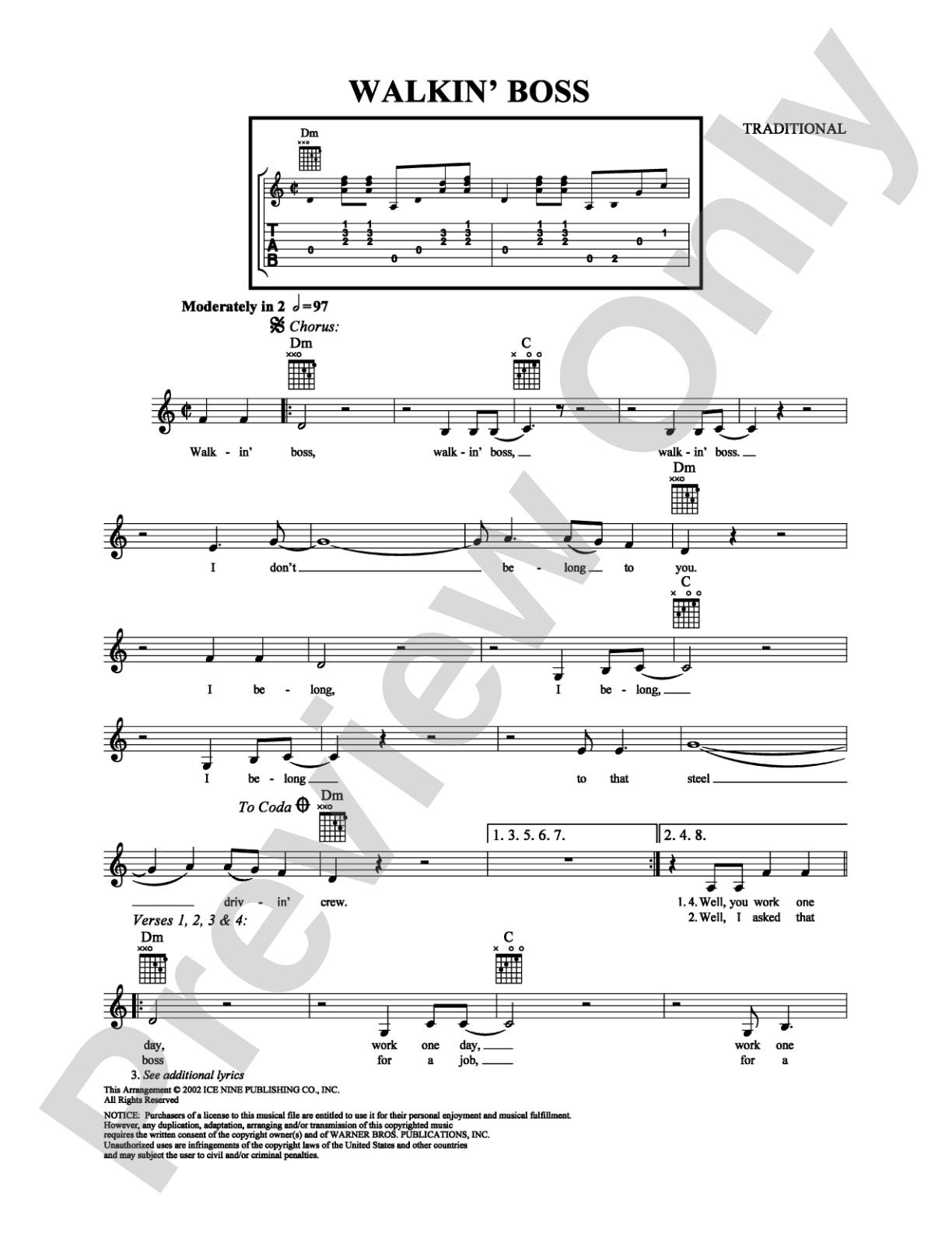 Walkin' Boss: Easy Guitar Digital Sheet Music