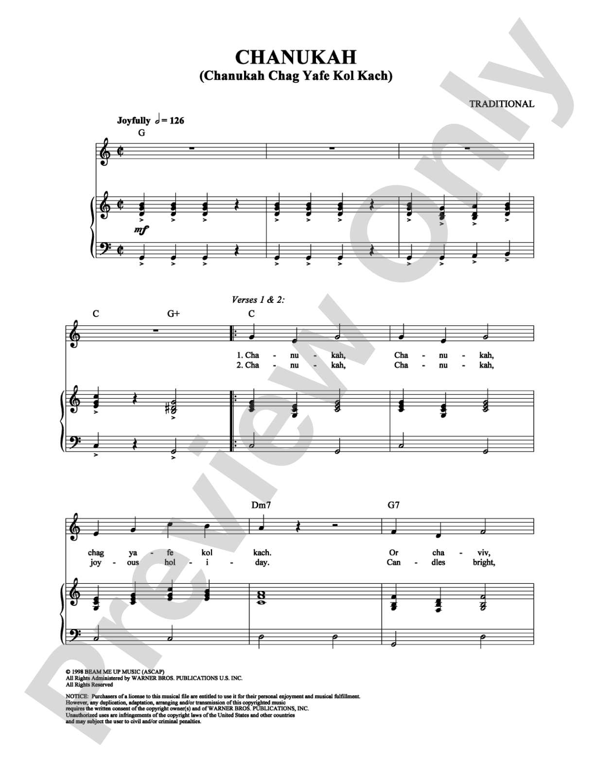 Chanukah: Piano/Vocal/Chords Digital Sheet Music