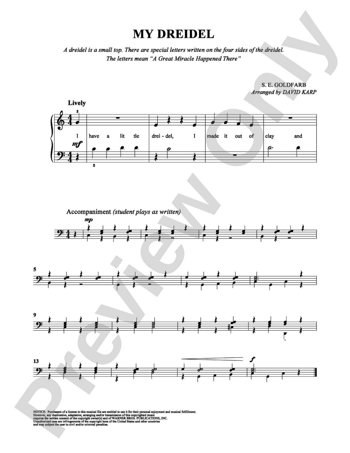 My Dreidel: Easy Piano Digital Sheet Music