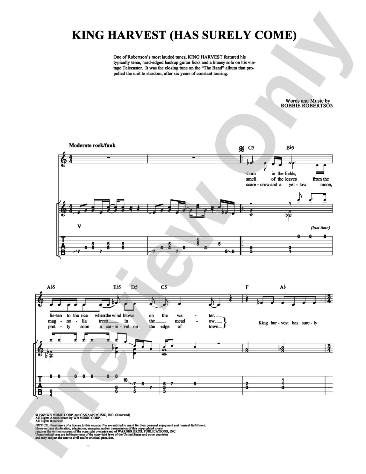 King Harvest (Has Surely Come): Guitar TAB Digital Sheet Music