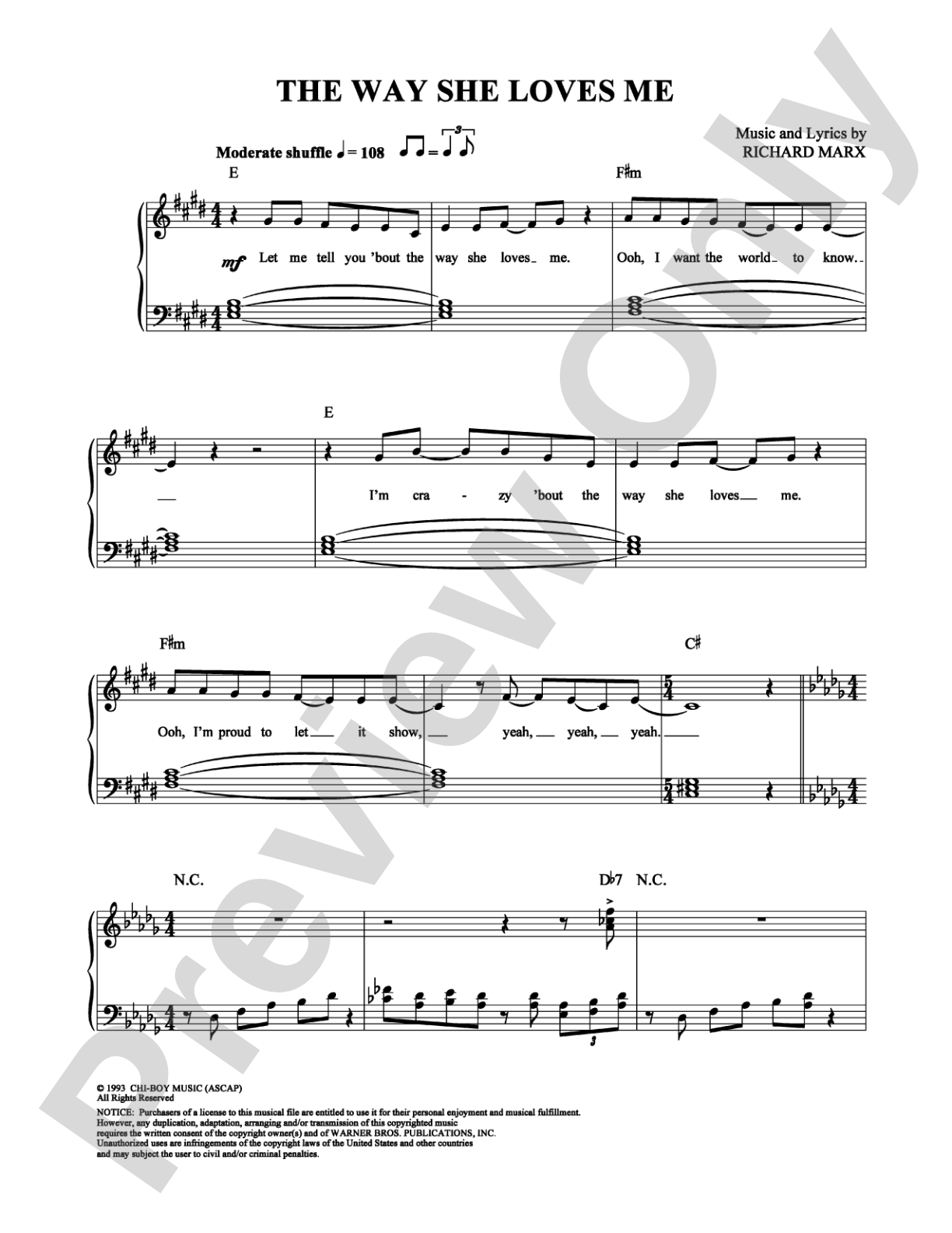 The Way She Loves Me: Piano/Vocal/Chords Digital Sheet Music