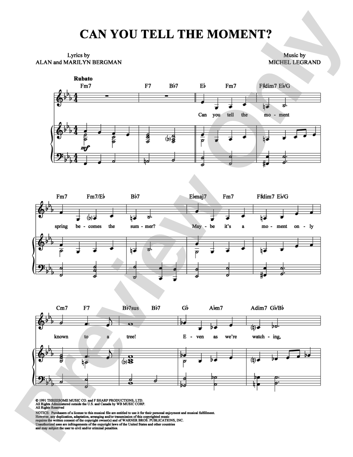 Can You Tell the Moment?: Piano/Vocal/Chords Digital Sheet Music