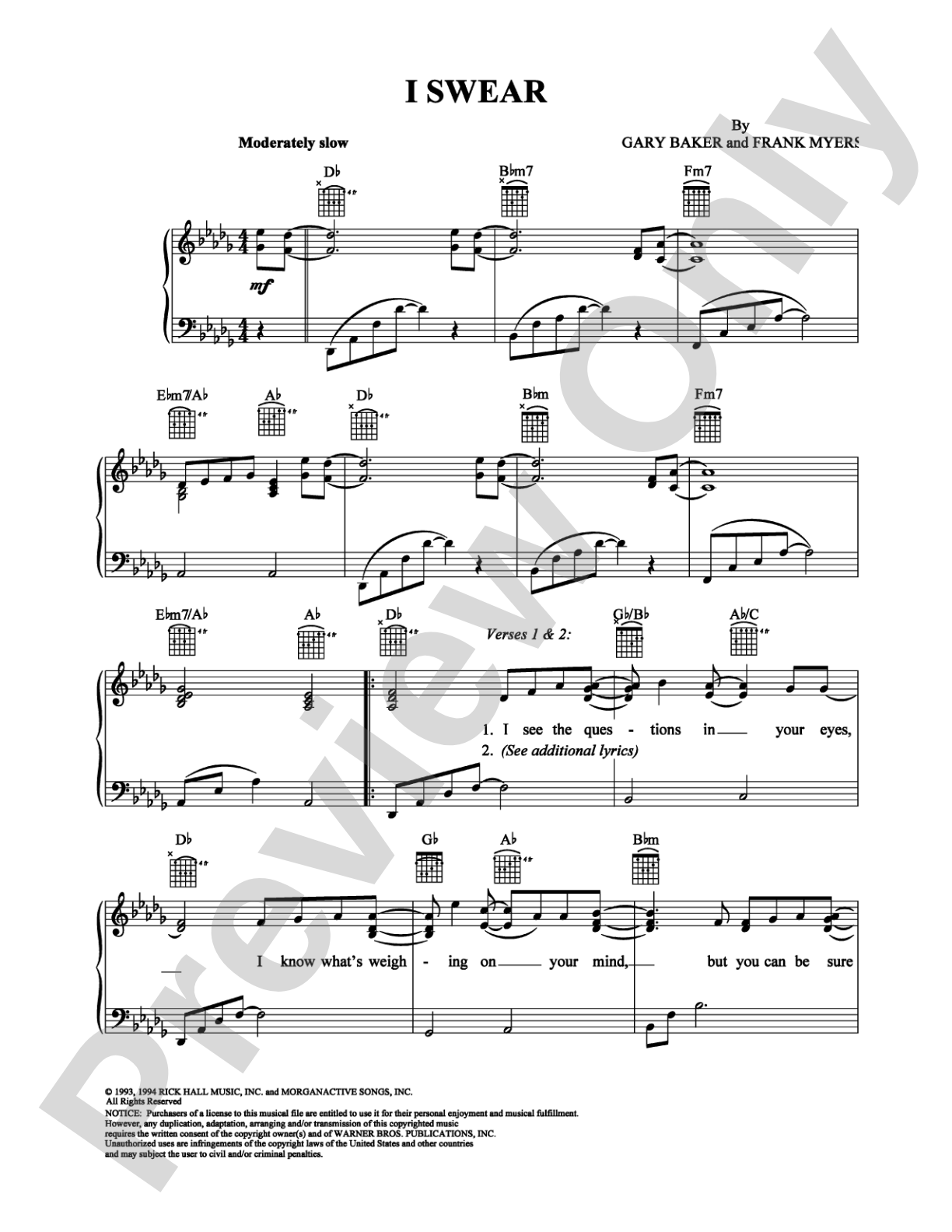 I Swear: Piano/Vocal/Chords Digital Sheet Music