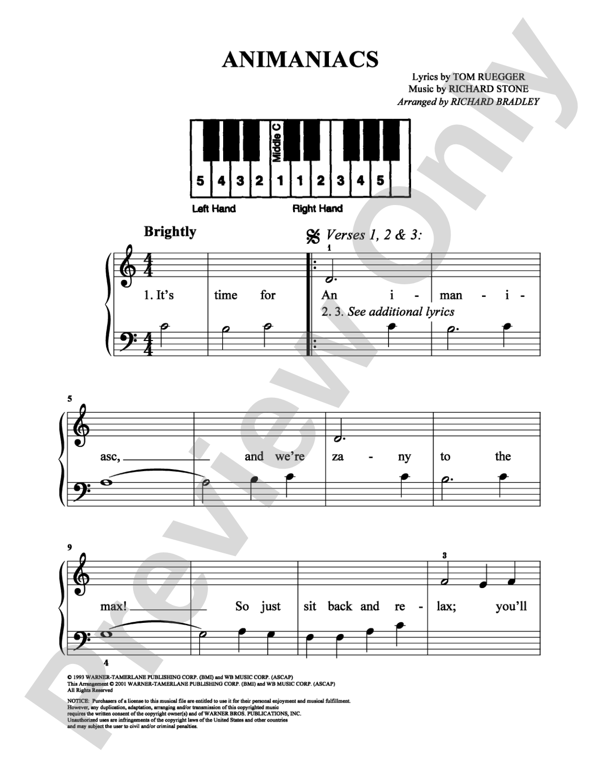 Animaniacs: Easy Piano Digital Sheet Music