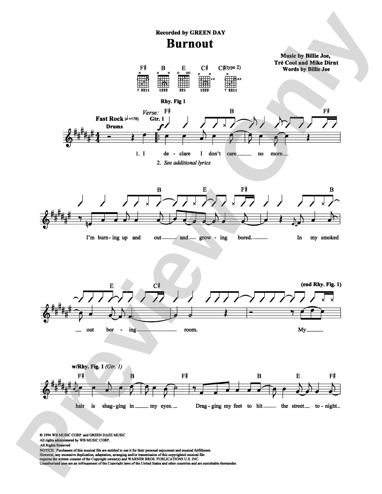 Burnout: Guitar TAB Digital Sheet Music