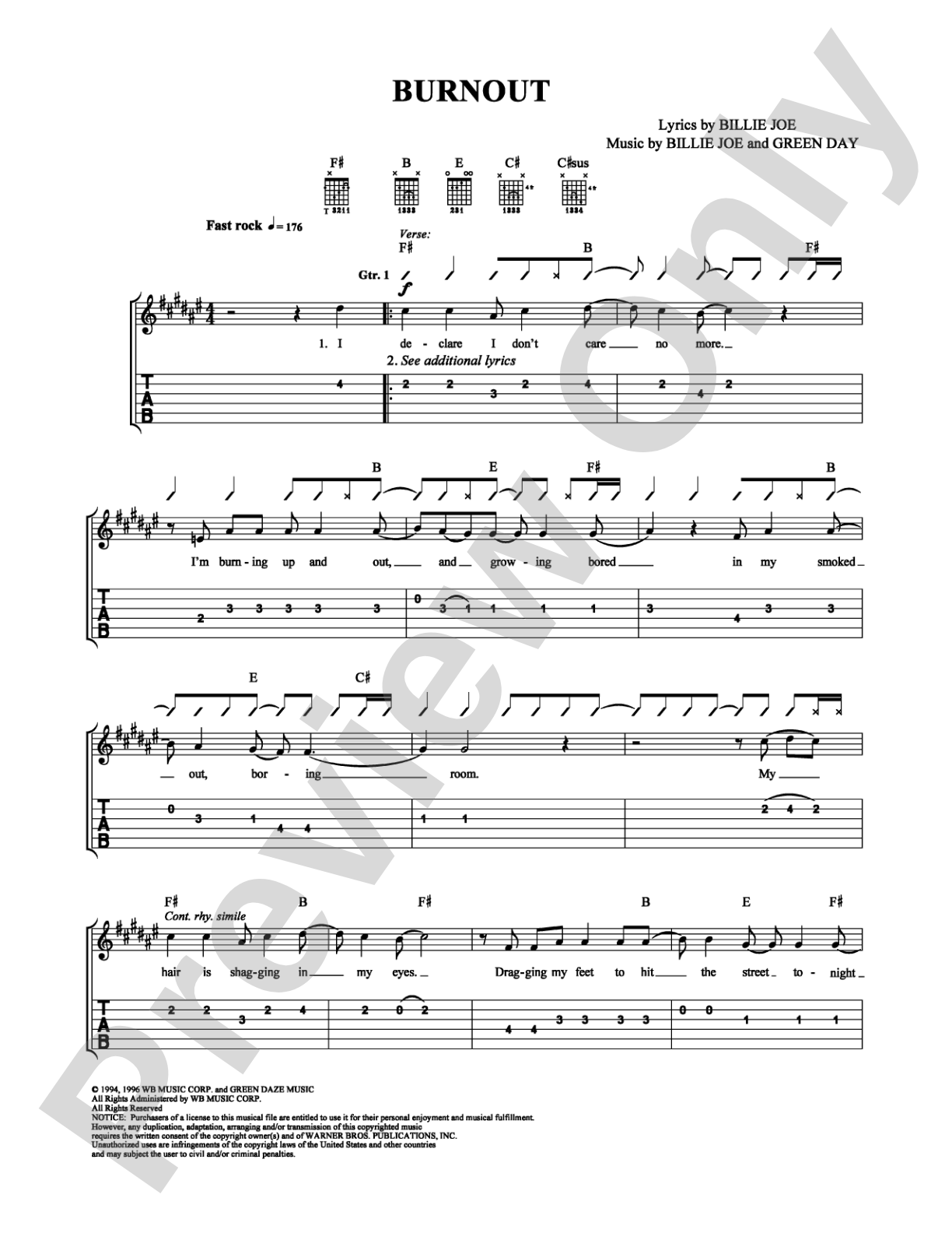 Burnout: Easy Guitar Digital Sheet Music