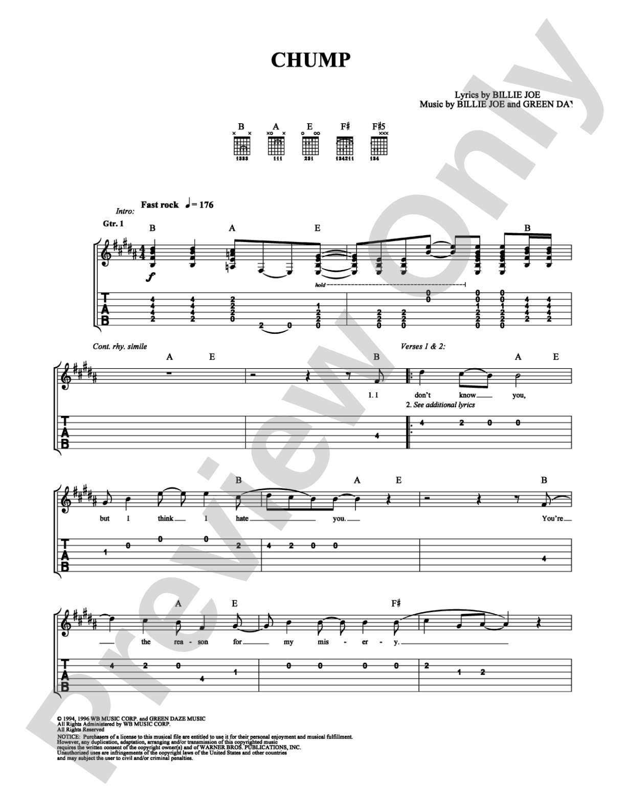 Chump: Easy Guitar Digital Sheet Music