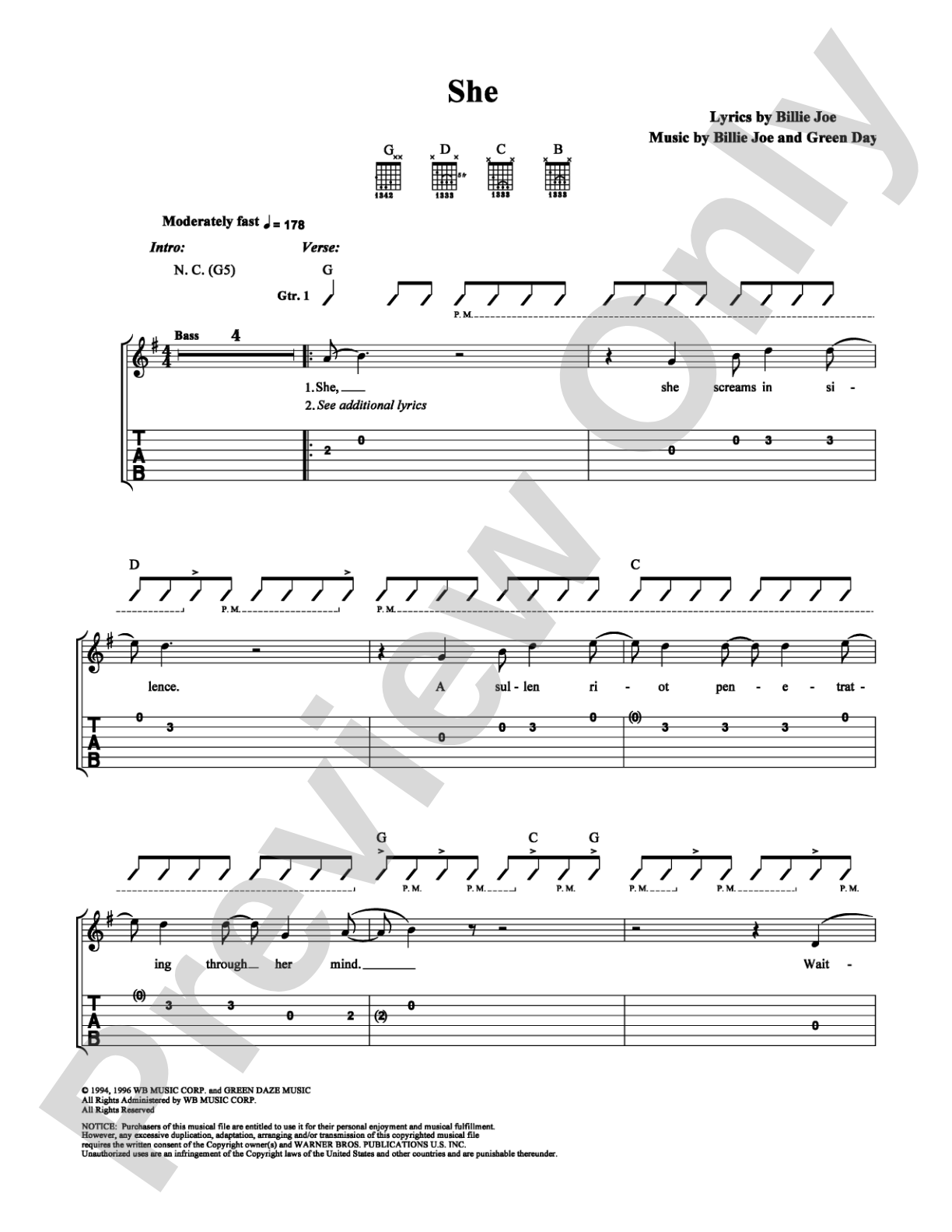 She: Easy Guitar Digital Sheet Music