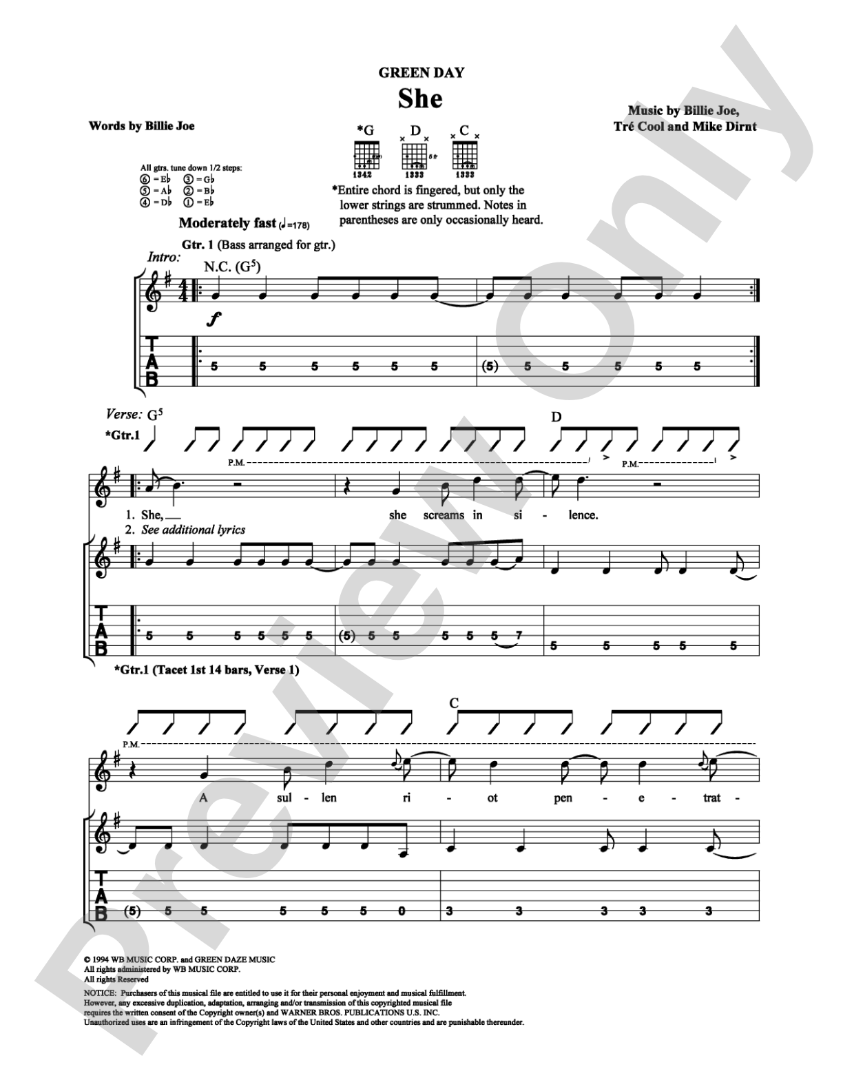 She: Guitar TAB Digital Sheet Music