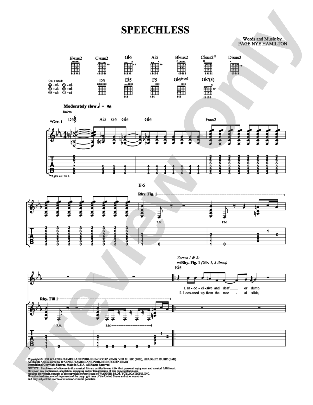 Speechless: Guitar TAB Digital Sheet Music