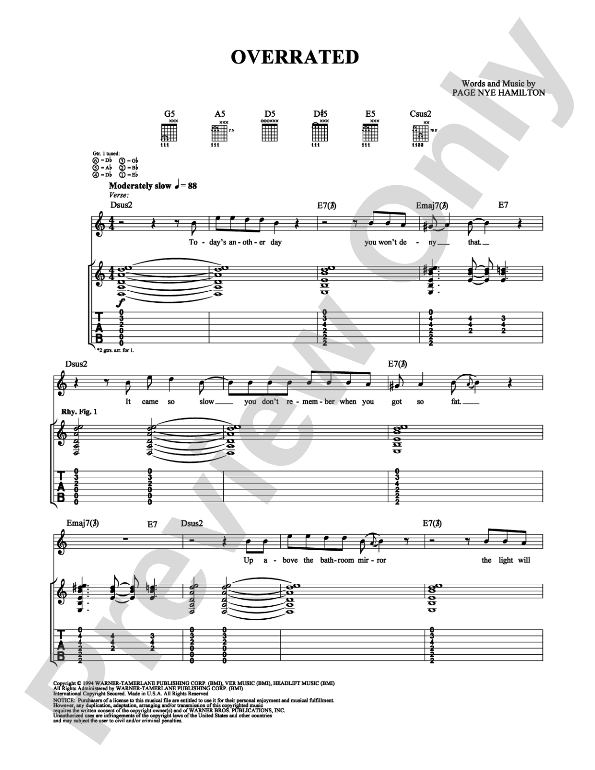 Overrated: Guitar TAB Digital Sheet Music
