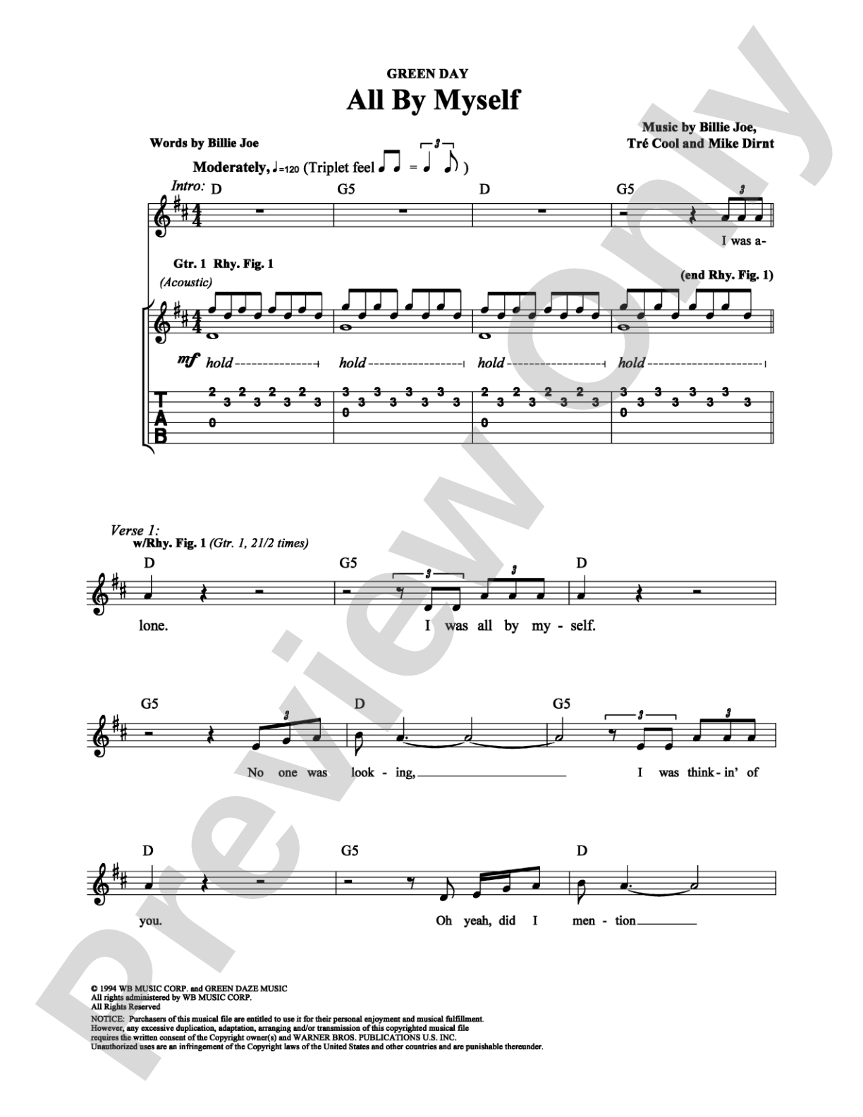 All By Myself: Guitar TAB Digital Sheet Music