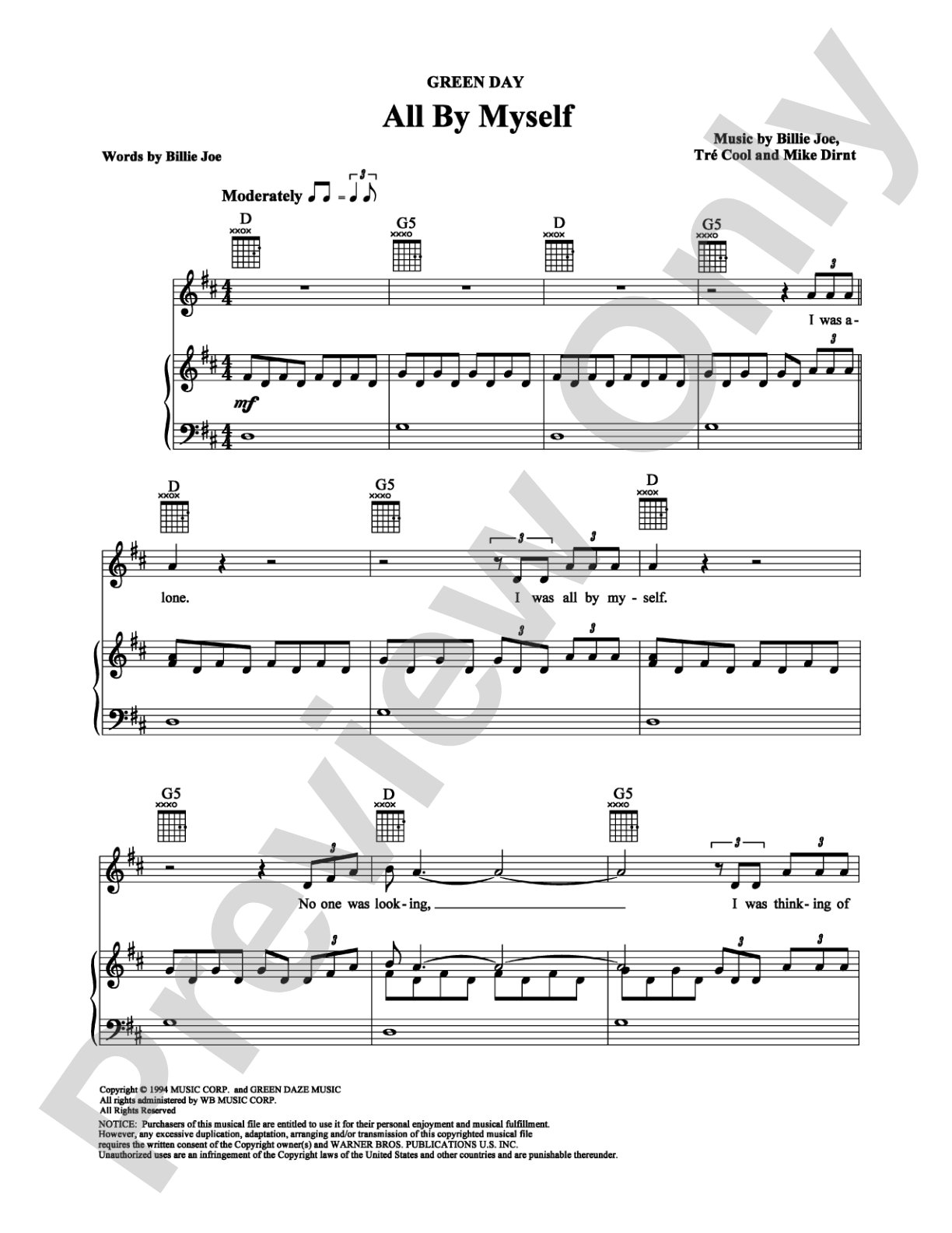 All By Myself: Piano/Vocal/Chords Digital Sheet Music