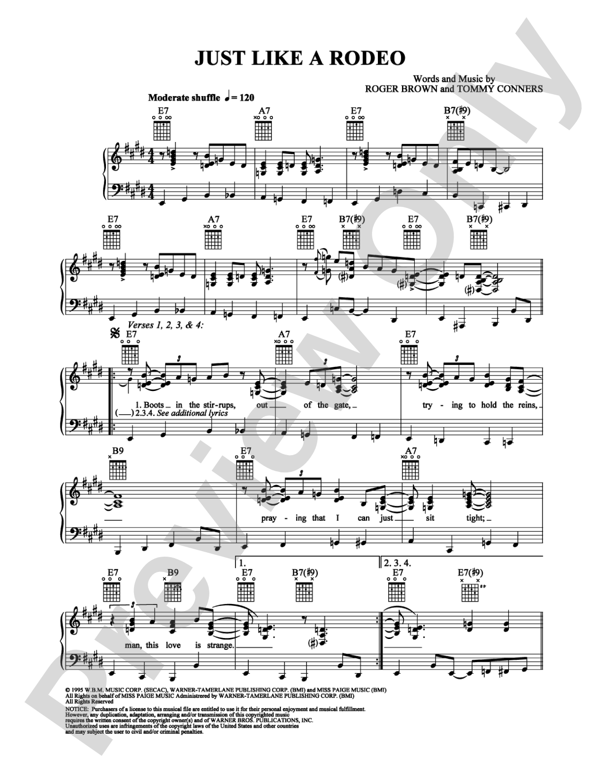 Just Like a Rodeo: Piano/Vocal/Chords Digital Sheet Music