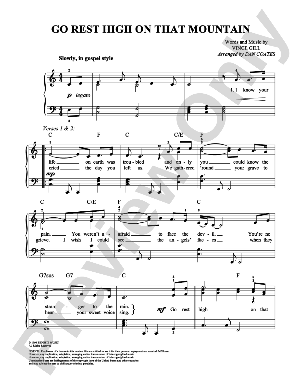 Go Rest High On That Mountain: Easy Piano Digital Sheet Music