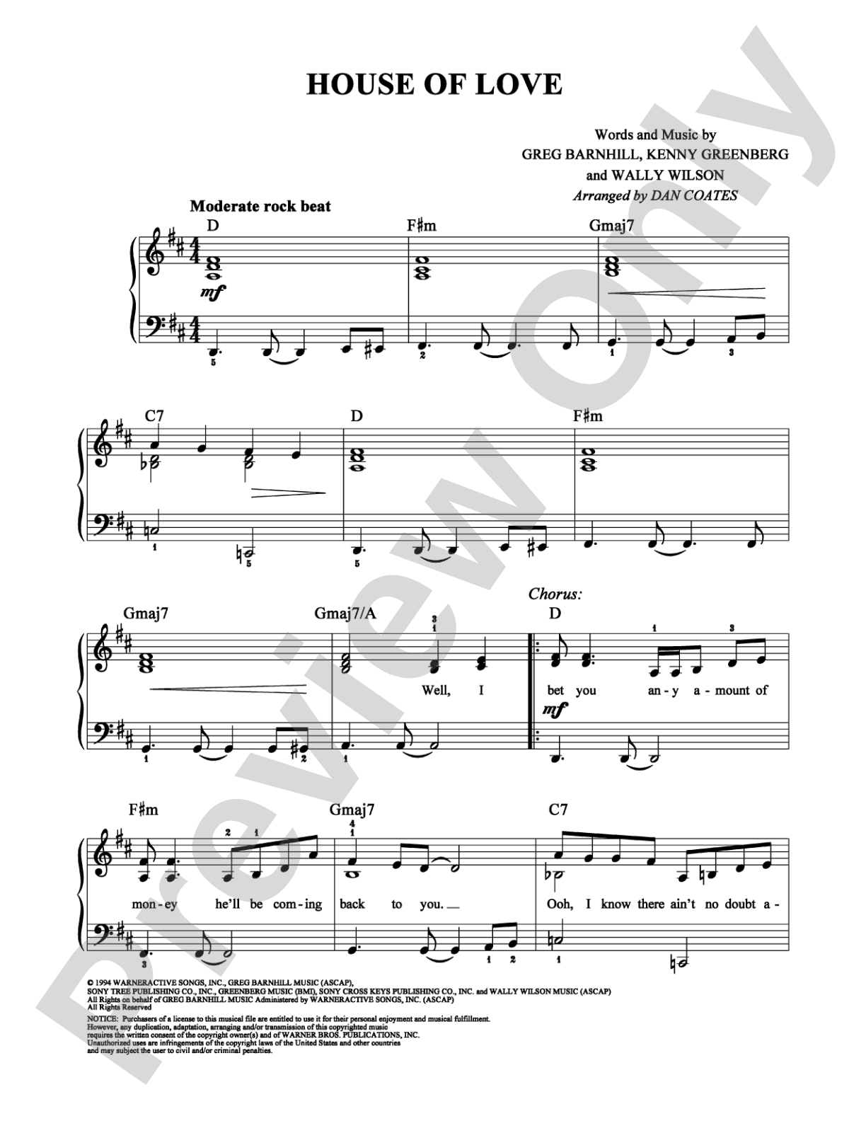 House of Love: Easy Piano Digital Sheet Music