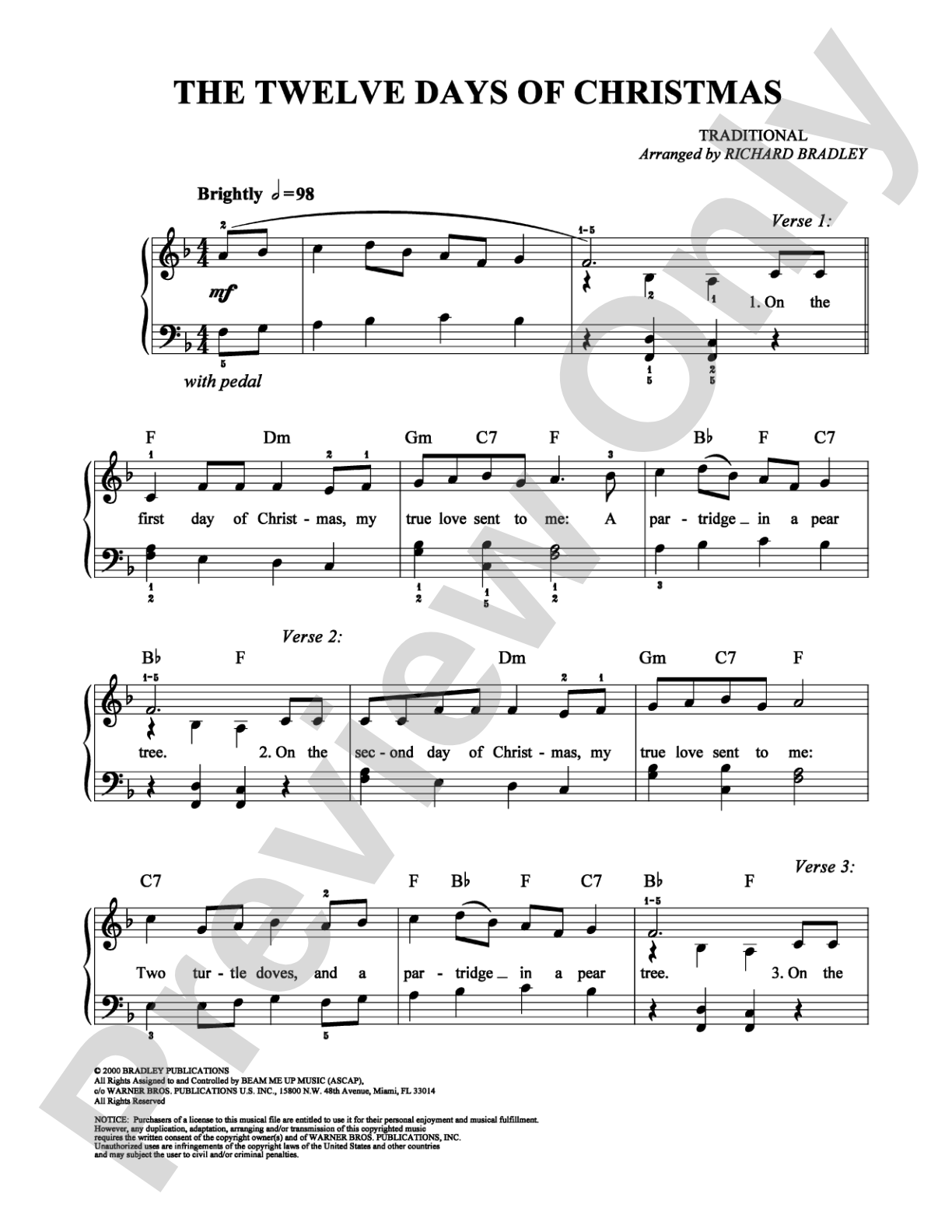 The Twelve Days of Christmas: Easy Piano Digital Sheet Music