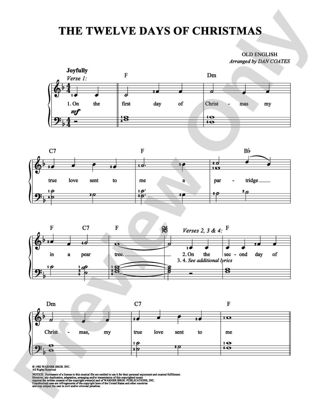 The Twelve Days Of Christmas: Easy Piano Digital Sheet Music
