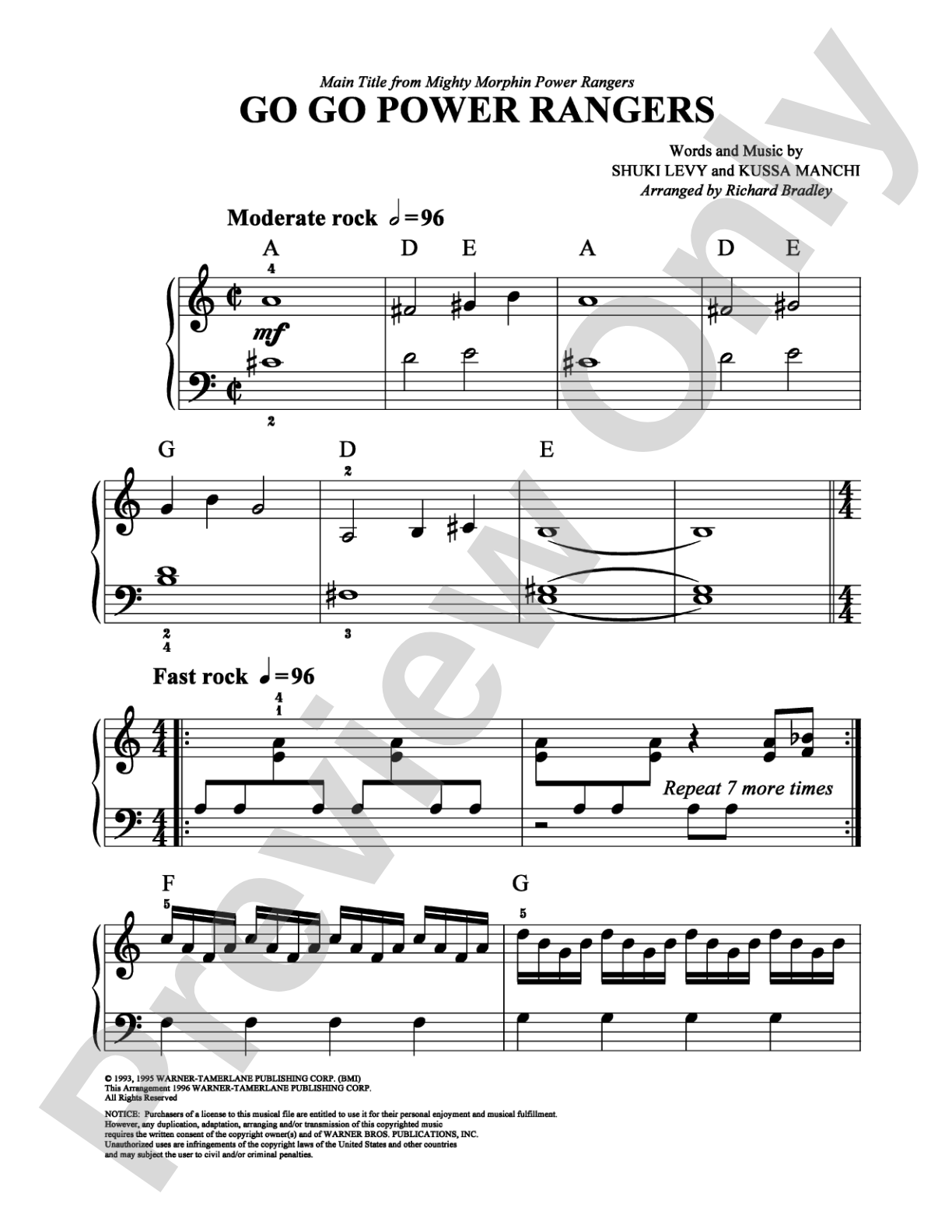 Go Go Power Rangers: Easy Piano Digital Sheet Music