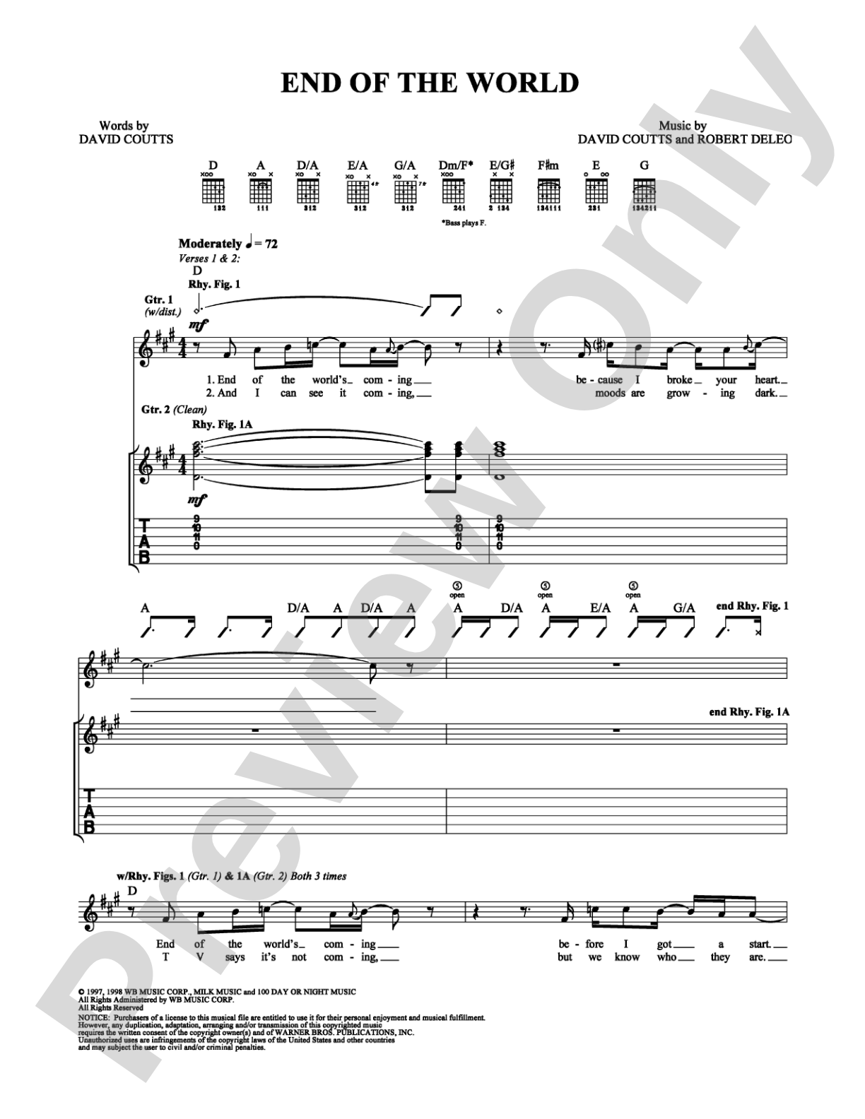 End of the World: Guitar TAB Digital Sheet Music