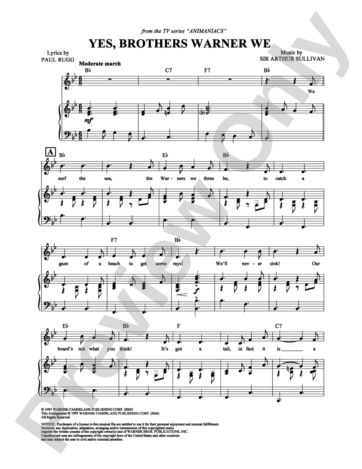 Yes, Brothers Warner We: Piano/Vocal/Chords Digital Sheet Music