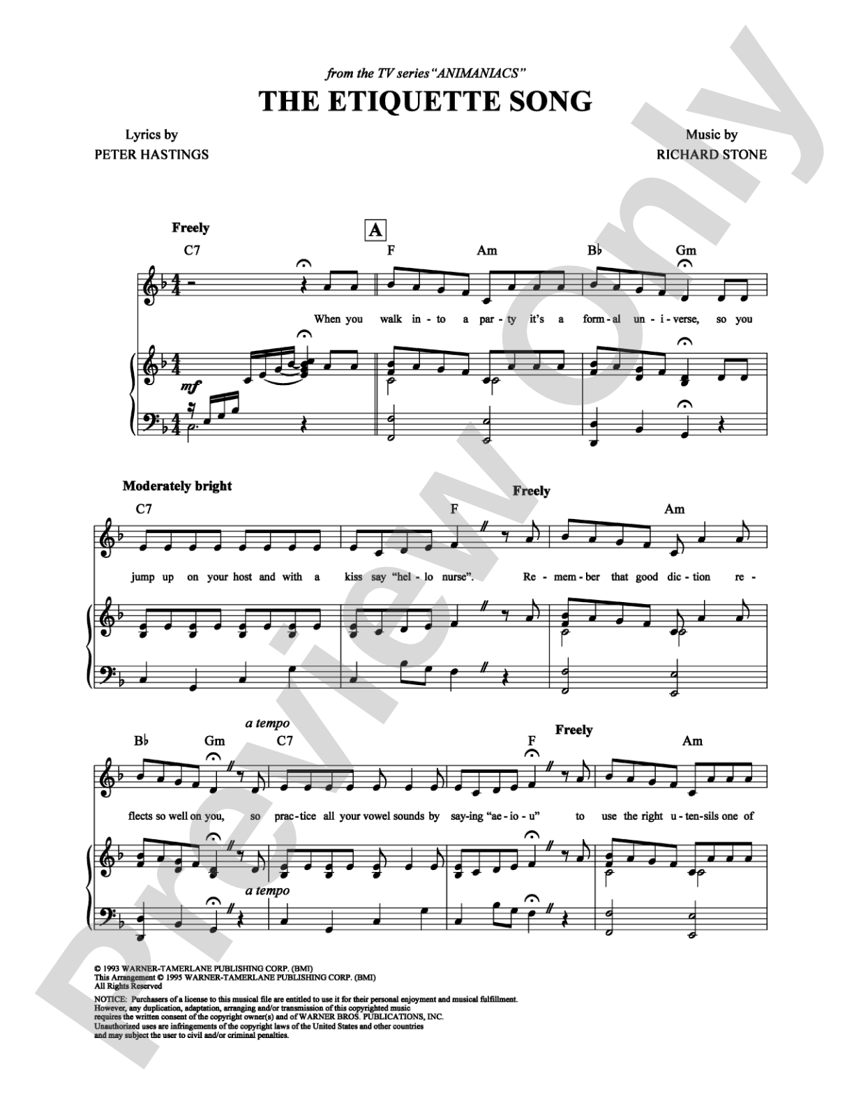 The Etiquette Song: Piano/Vocal/Chords Digital Sheet Music
