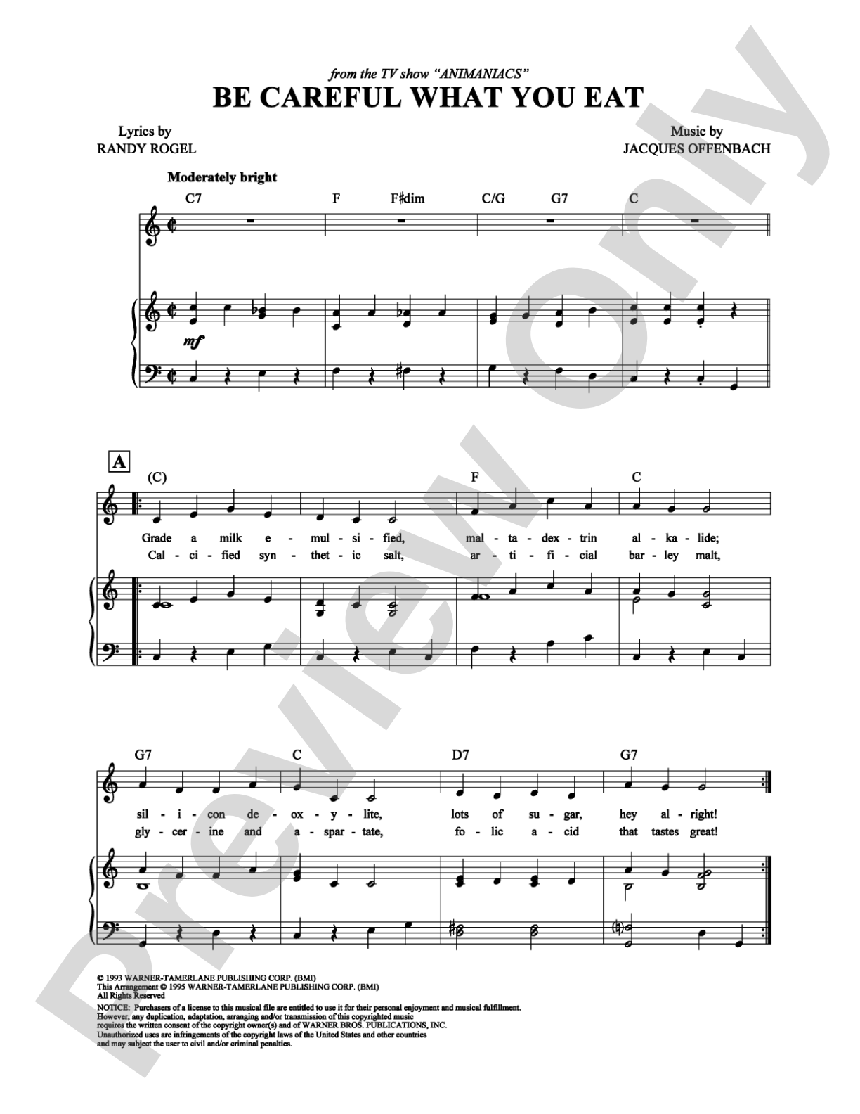 Be Careful What You Eat: Piano/Vocal/Chords Digital Sheet Music