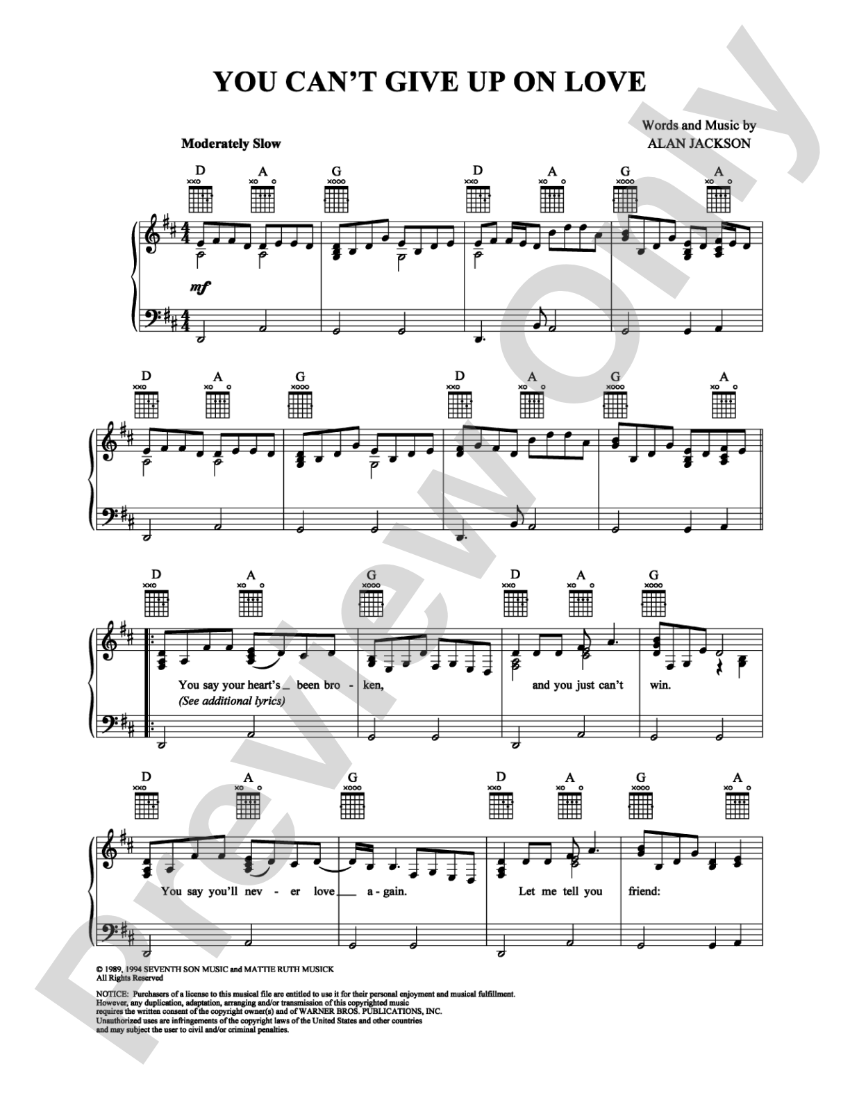 You Can't Give Up on Love: Piano/Vocal/Chords Digital Sheet Music