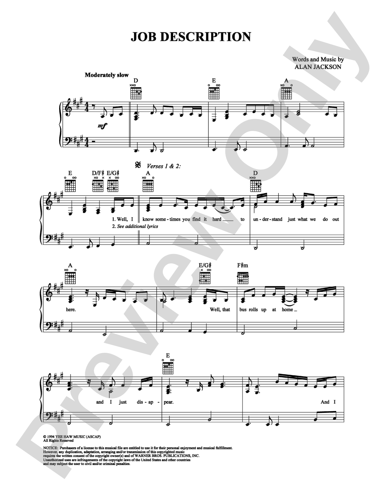 Job Description: Piano/Vocal/Chords Digital Sheet Music