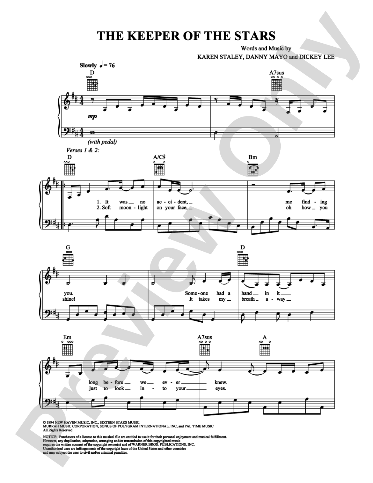 The Keeper of the Stars: Piano/Vocal/Chords Digital Sheet Music