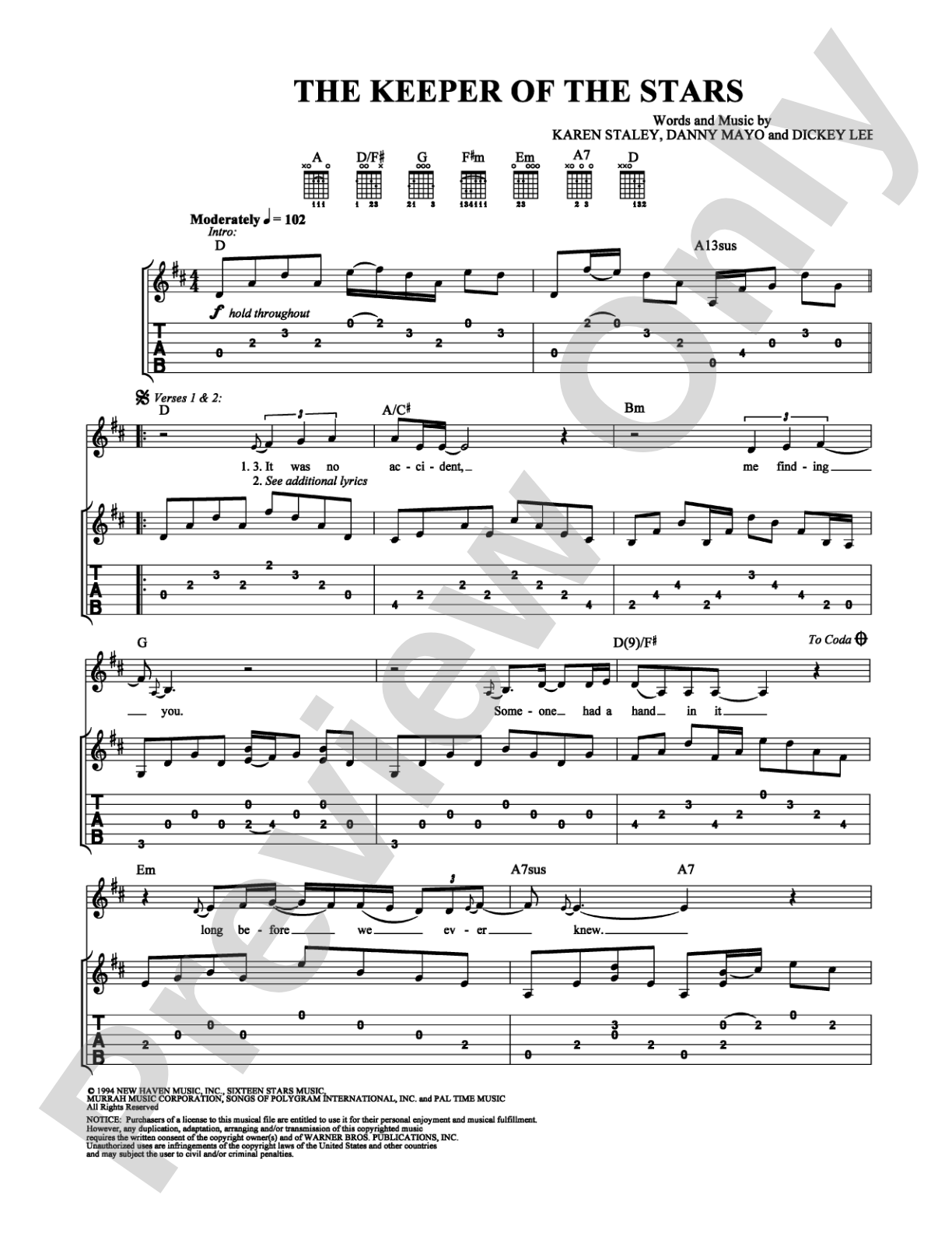 The Keeper of the Stars: Guitar TAB Digital Sheet Music