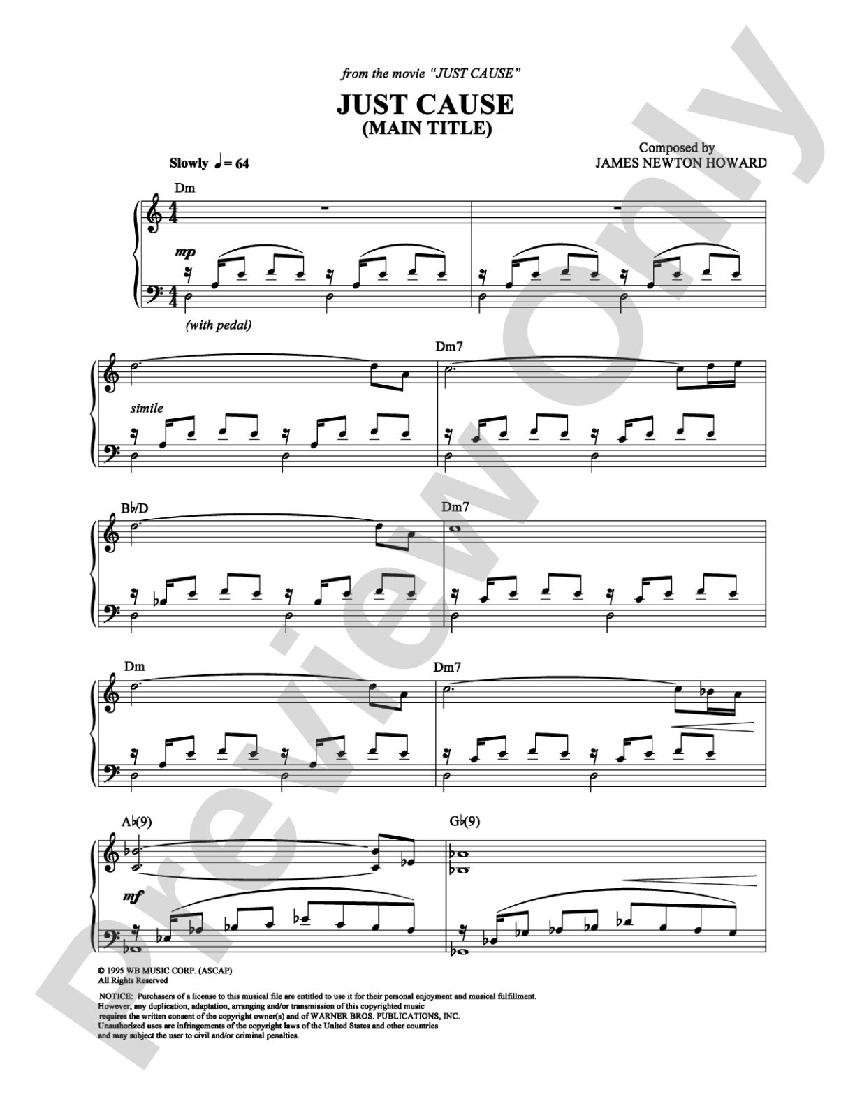 Just Cause (Main Title): Piano Digital Sheet Music