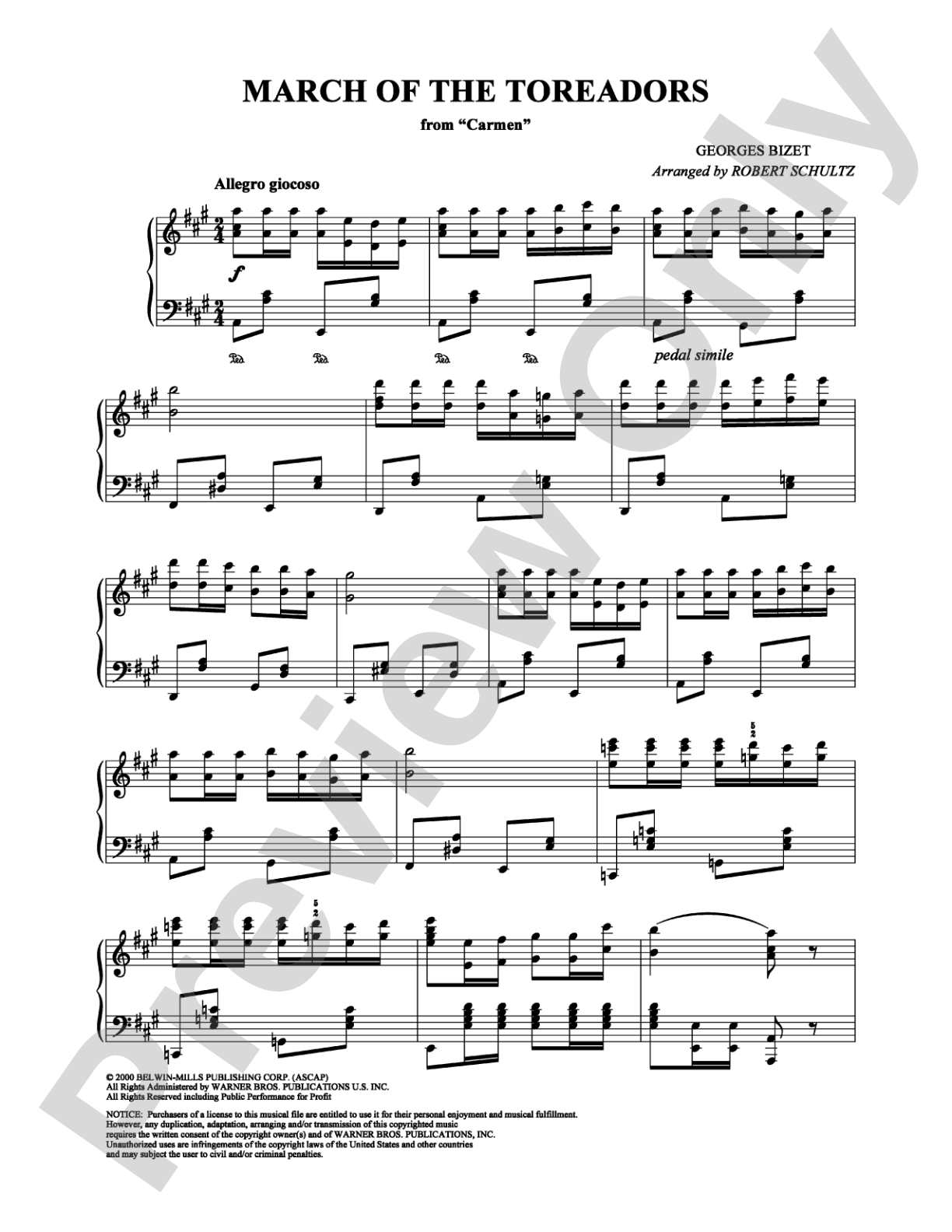 March of the Toreadors: Piano Digital Sheet Music