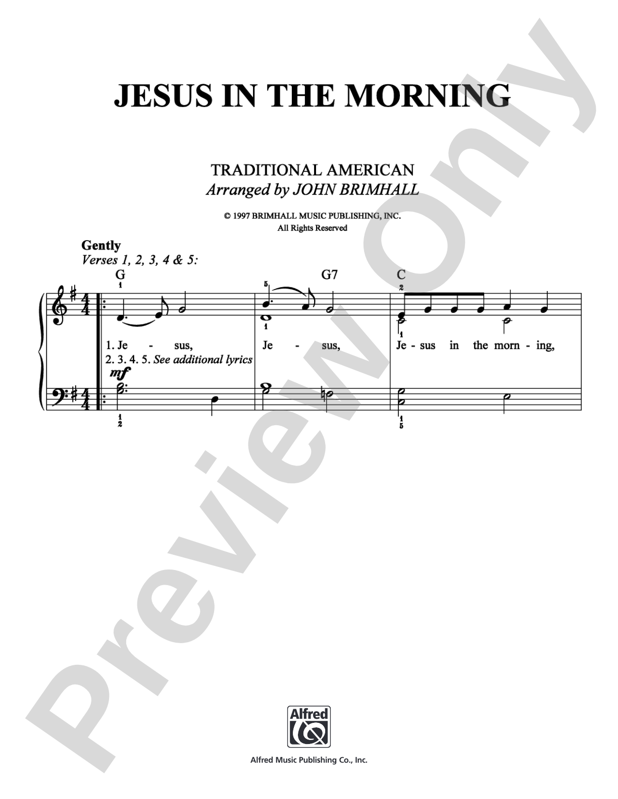 Jesus in the Morning: Easy Piano Digital Sheet Music