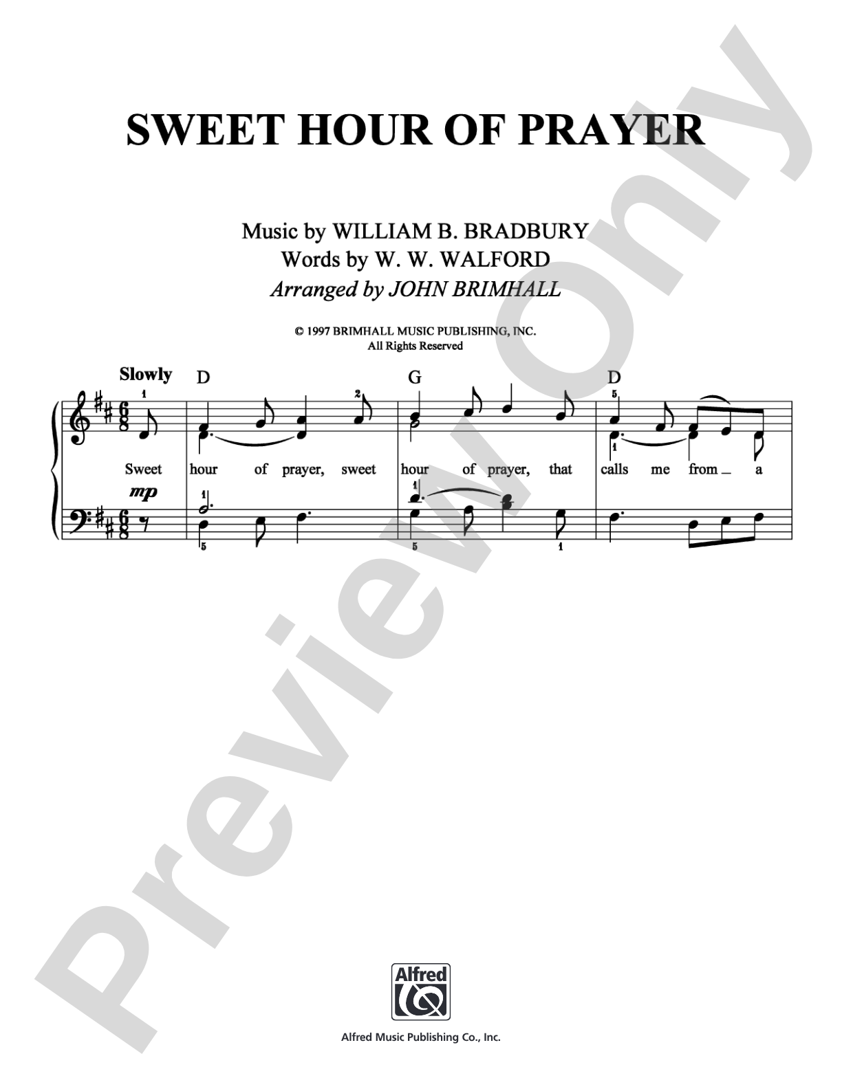 Sweet Hour of Prayer: Easy Piano Digital Sheet Music