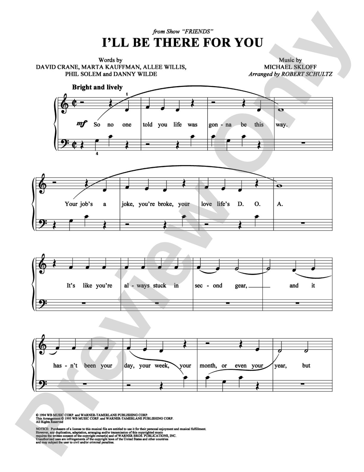 I'll Be There For You (Theme from "Friends"): Easy Piano Digital Sheet Music