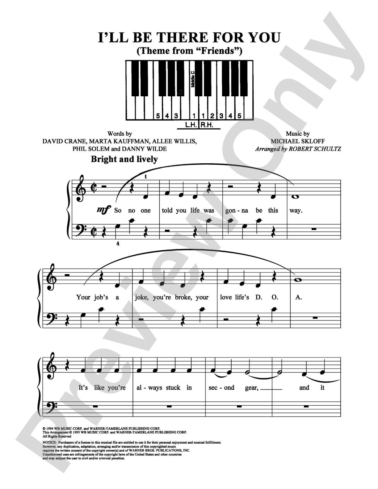 I'll Be There For You: Easy Piano Digital Sheet Music