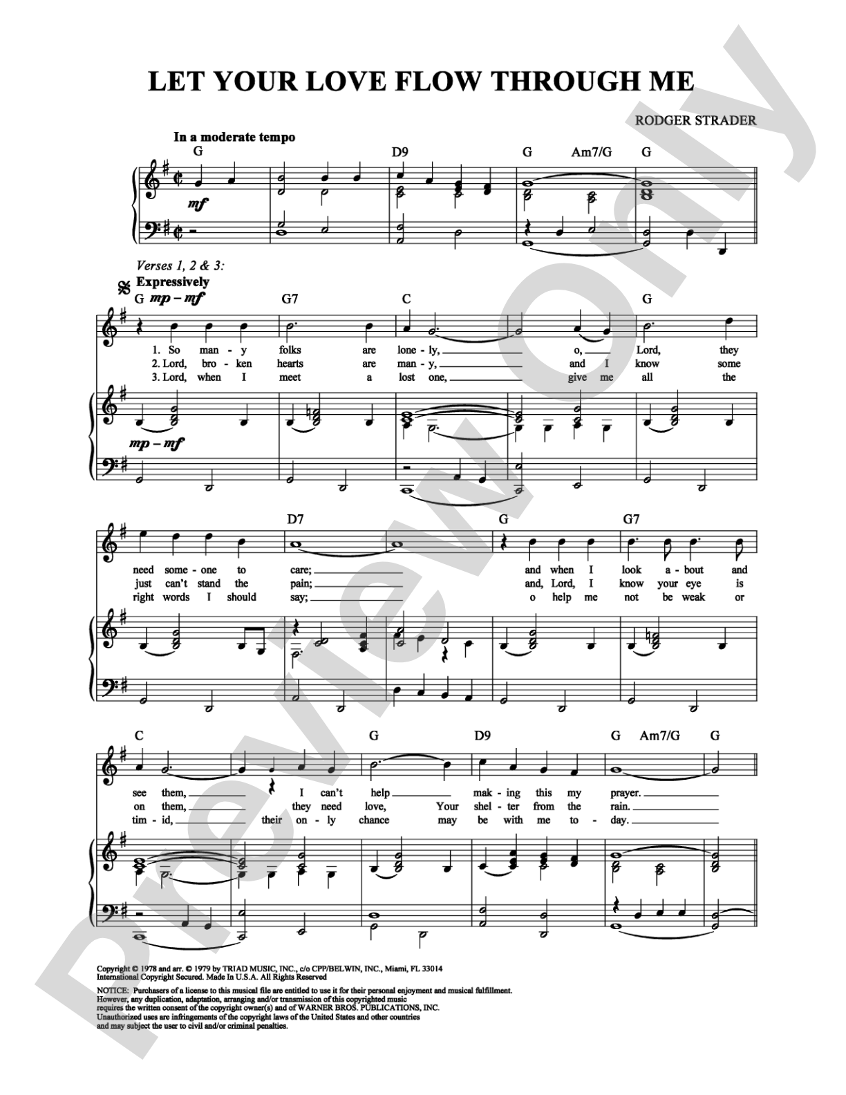 Let Your Love Flow Through Me: Piano/Vocal/Chords Digital Sheet Music
