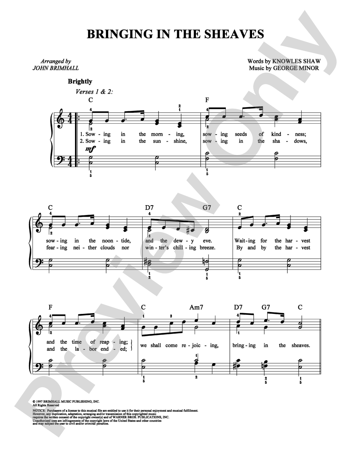 Bringing in the Sheaves: Easy Piano Digital Sheet Music