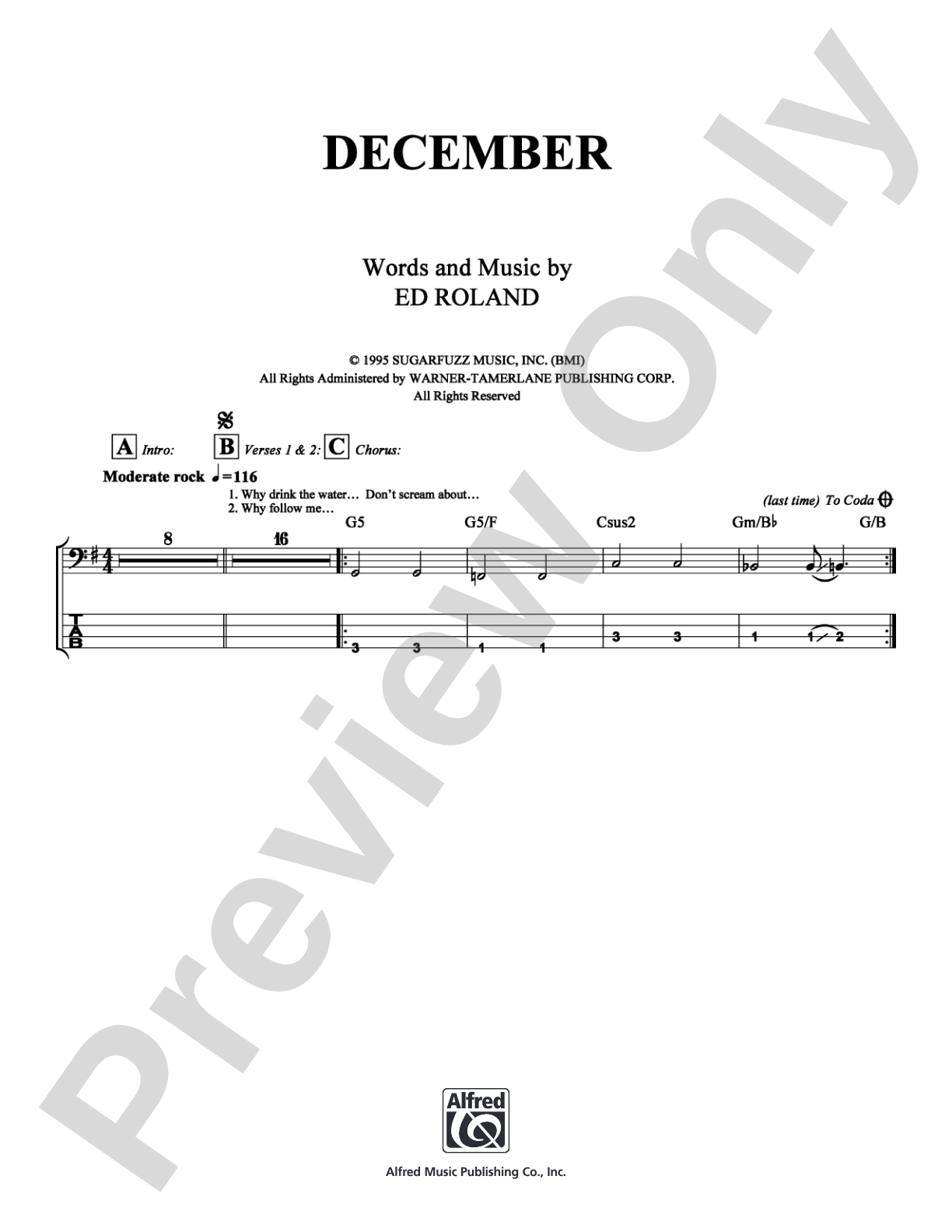 December: Bass TAB Digital Sheet Music