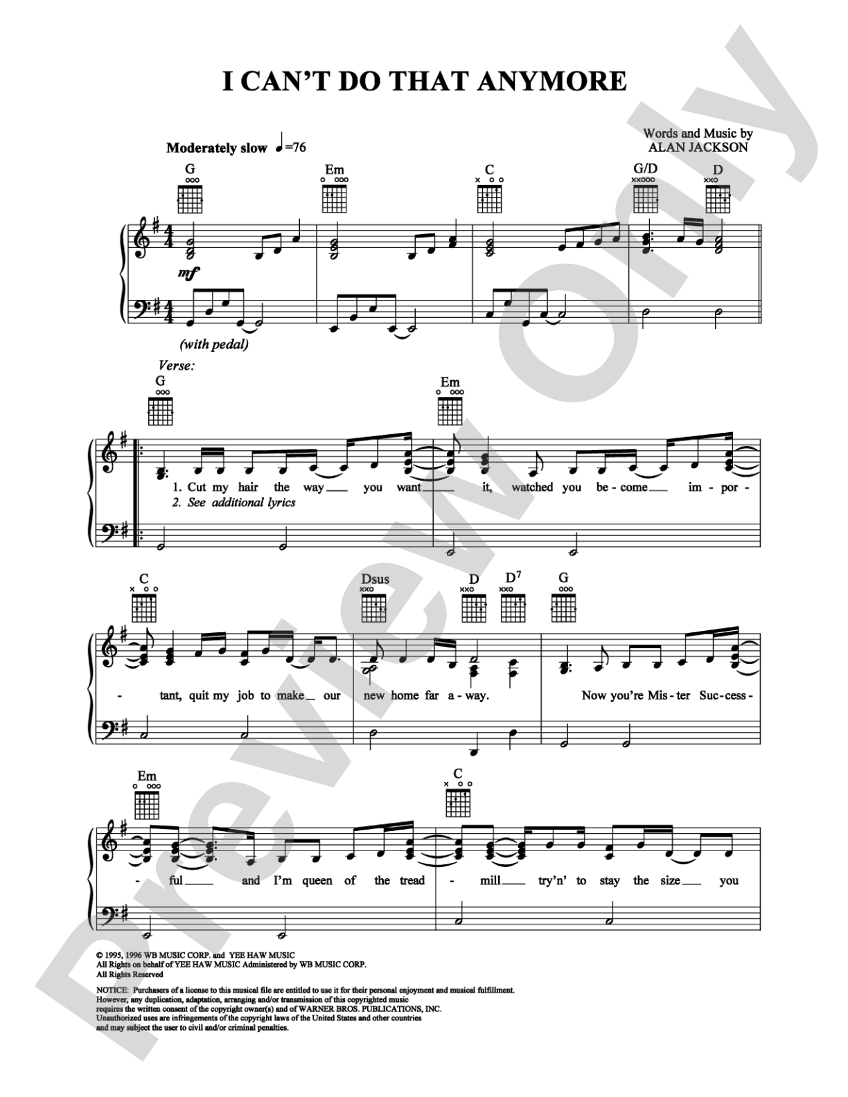 I Can't Do That Anymore: Piano/Vocal/Chords Digital Sheet Music
