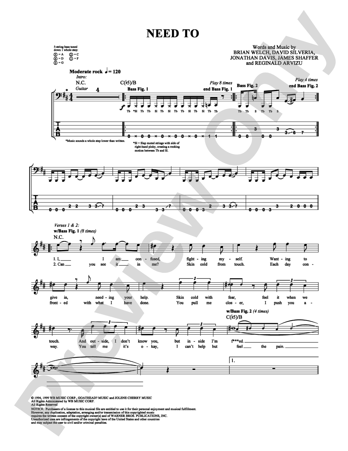 Need To: Bass TAB Digital Sheet Music