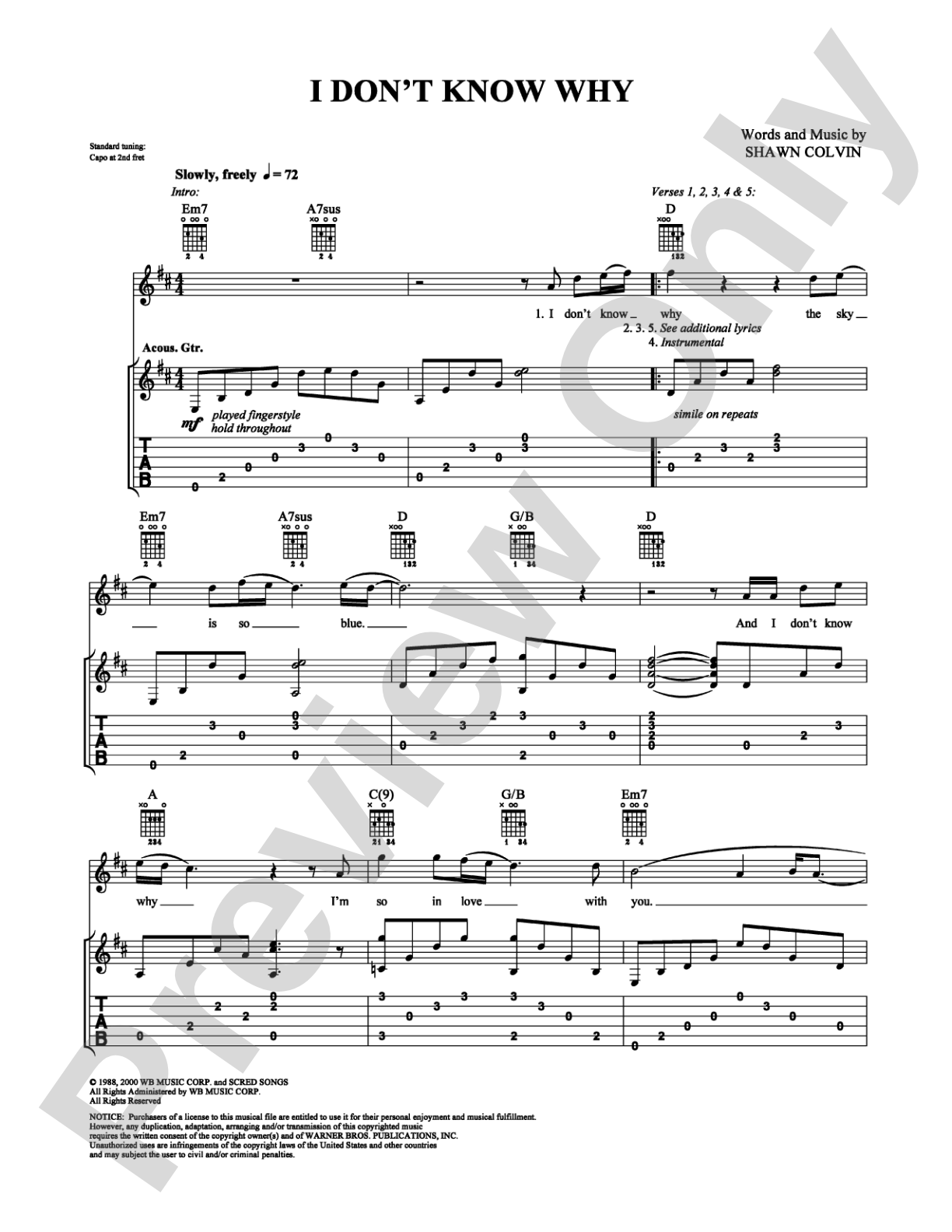 I Don't Know Why: Guitar TAB Digital Sheet Music