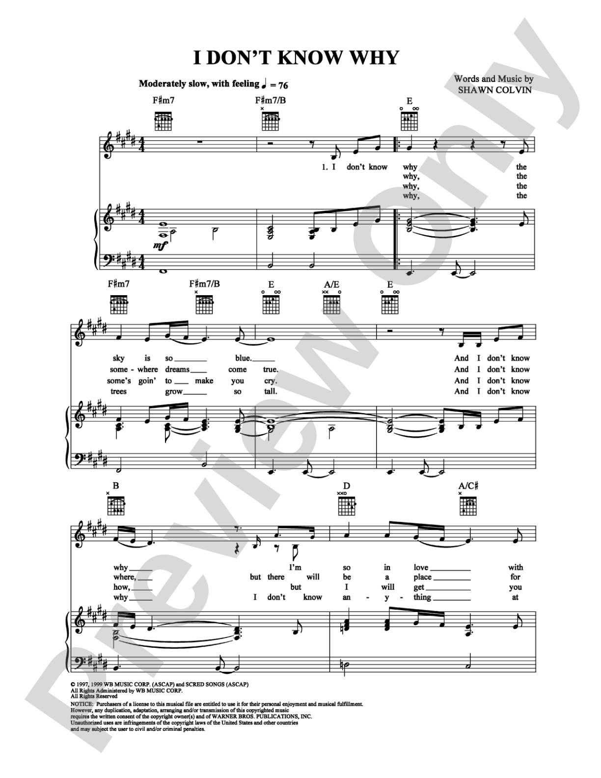 I Don't Know Why: Piano/Vocal/Chords Digital Sheet Music
