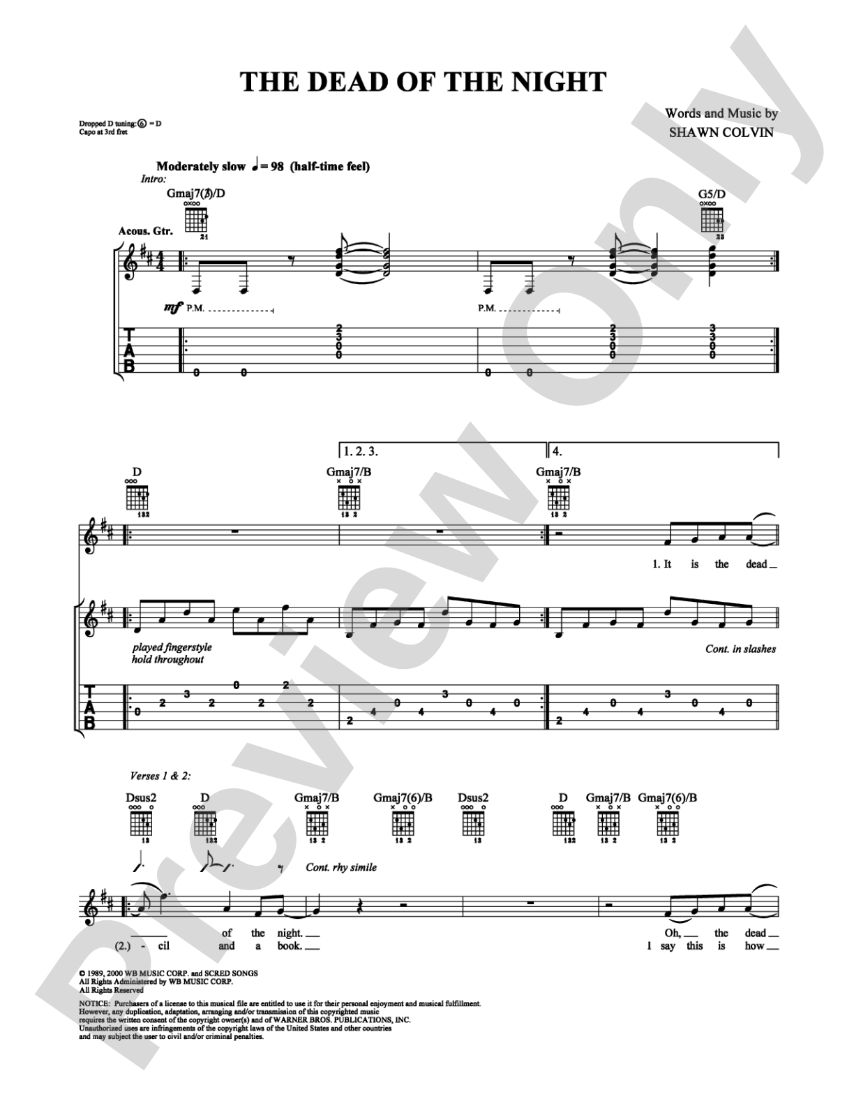 The Dead of the Night: Easy Guitar Digital Sheet Music